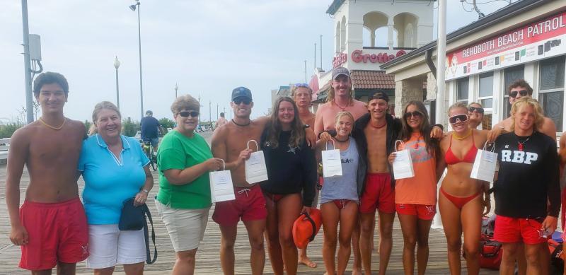 Rehoboth Beach Patrol lifeguards and VIA members shown are in back (l-r) Frankie Fuscellaro, Nate Bowman, Maddie Kuennen and Ben Young. in front are Kyle Parham, Barbara Wilson, Carole Baker, Jake Pangle, Tori Blankenship, Alicia Lenoir, Brady Nicol, Madison Mazon, Gabby Robertson and Sean McGarry. SUBMITTED PHOTO